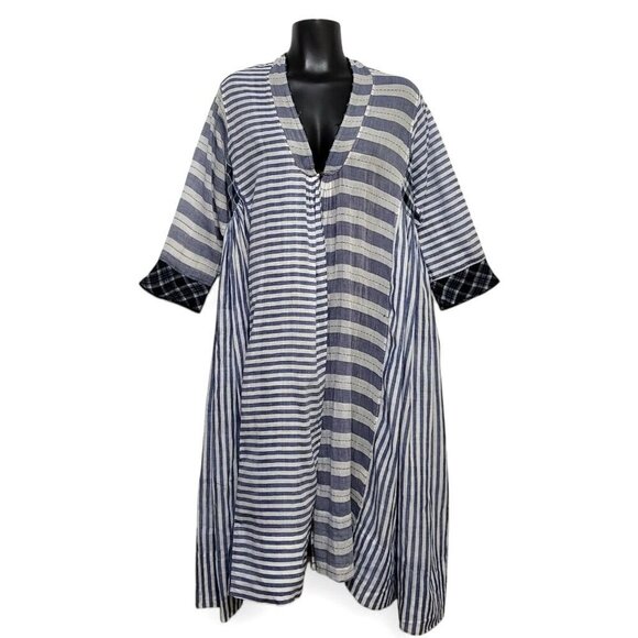 INJIRI Amber Dress Striped Patchwork Plaid Midi - Picture 1 of 17
